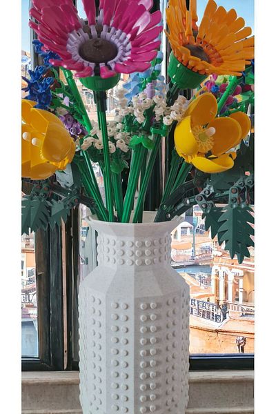 Maflen Lego Flower Compatible Special Design Decorative Vase Bioplastic Granite White (Flowers Are Not Included)