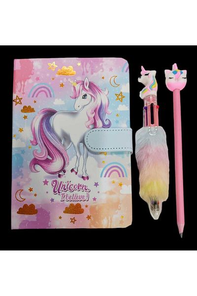 sevgi kırtasiye Unicorn Memory Scrapbook Set with Multicolored Ballpoint Pen and Pencil Gift
