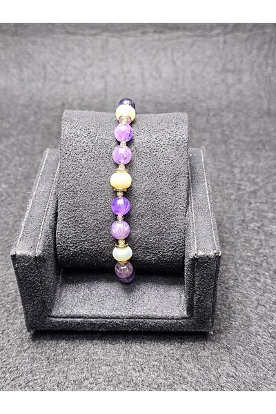 Yüksel Boncuk Natural Pearl and Amethyst Jewelled Bracelet