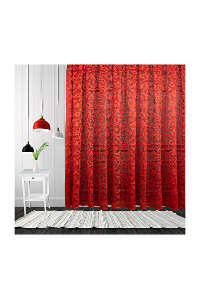 Evdepo Home Crown Shawl Pattern Sparse Pleat, Tulle Curtain Single Wing - Red