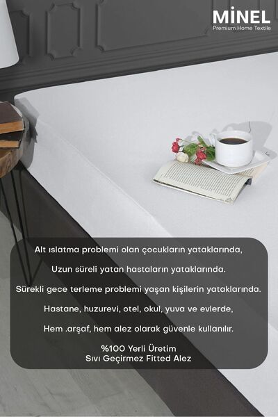 Minel Ev Tekstil %100 Su Sıvı Geçirmez Yatak Koruyucu Alez Full Kenar Pamuklu Tek - Çift Kişilik Çarşaf Fitted Sessiz