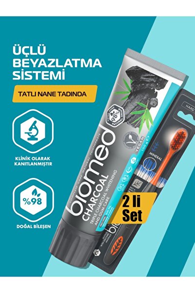 Biomed Charcoal Diş Macunu Ve Volkanik Mineral Diş Fırçası 2li Set ( Doğal Bitkisel Vegan Florürsüz )