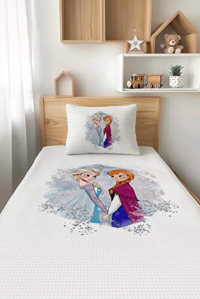 Talia Home Frozen Elsa ve Anna Desenli Tek Kişilik Çocuk Pike Takımı TLAP-306