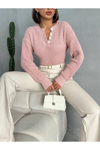 Nosia Pulover cu nasturi tricotaje cu decolteu