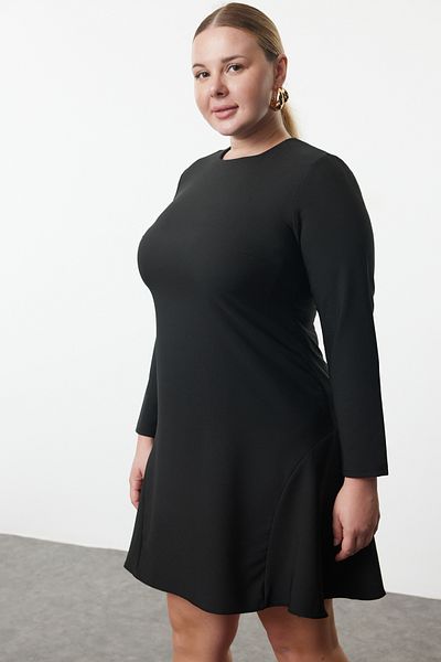 Trendyol Curve Μαύρο Μίνι Φόρεμα Plus Size - Κρυφό φερμουάρ, Μακρύ μανίκι - TBBAW25AH00054