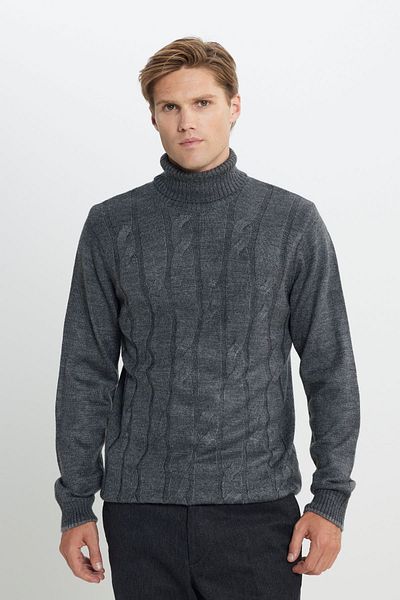 AC&Co / Altınyıldız Classics Herren-Pullover aus Jacquard-Strickpullover in Anthrazit-Melange mit Standard-Passform und normalem Schnitt