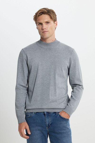 ALTINYILDIZ CLASSICS Grau melierter Rollkragenpullover mit normaler Passform für Herren