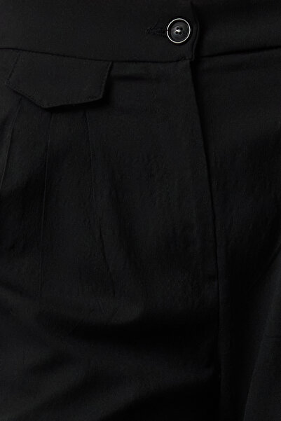 Trendyol Collection Black Linen Trousers with Wide Leg Side Stripes - TWOAW25PL00028