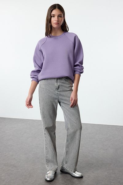 Trendyol Collection Lilac Relaxed/Comfortable Fit Basic raglánový rukáv Crew Neck Pletená mikina TWOAW24SW00104