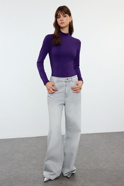 Trendyol Collection Lila Strickbody mit Rollkragen - Snap Twoaw21bd0008