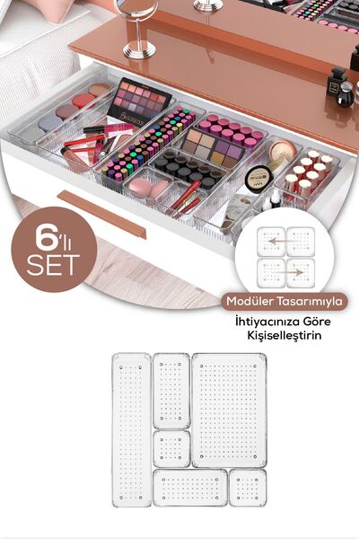 Vienev Set of 6 Clear Organizer - Drawer and Organizer, 1X(O.Dkdrtgn, D.Dkdrtgn) 2X(K.Square, K.Dkdrtgn)