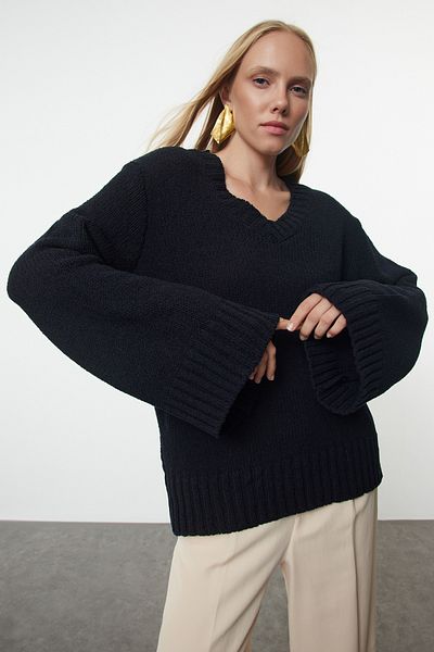 Trendyol Collection Sötétkék - széles szabású, állítható alap kötöttáru pulóver TWOAW25KZ00304