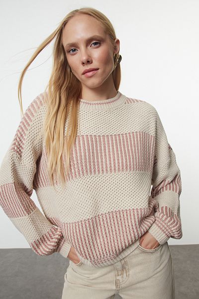 Trendyol Collection Stone Wide Fit Pulover de tricotaj cu blocuri de culoare TWOAW23KZ00012
