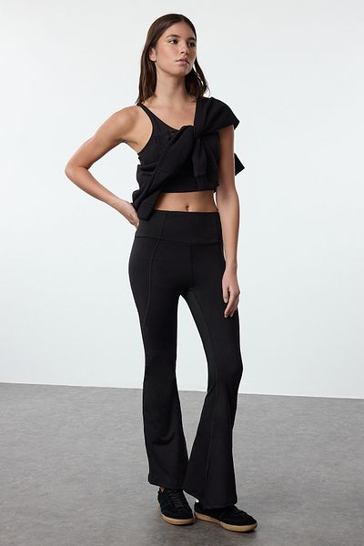 Trendyol Collection Colanți spanioli de yoga cu picioare - țesătură neagră mată premium, THMAW25TY00010
