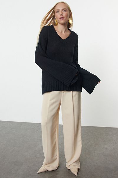 Trendyol Collection Sötétkék - széles szabású, állítható alap kötöttáru pulóver TWOAW25KZ00304
