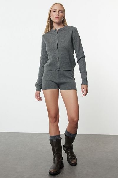 Trendyol Collection Antracit mercerizált megjelenés. Prémium szál/különleges szál rövidnadrág alsó felső szett TWOAW25AU00051