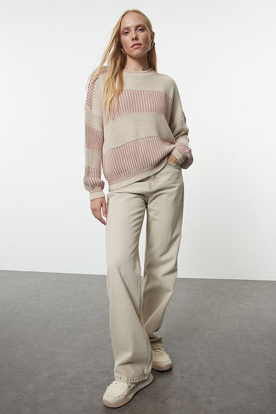 Trendyol Collection Stone Wide Fit Pulover de tricotaj cu blocuri de culoare TWOAW23KZ00012