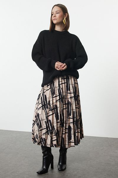 Trendyol Collection Szatén hajtogatott Midi szoknya - tarka és mintás, szőtt, TWOAW25ET00043
