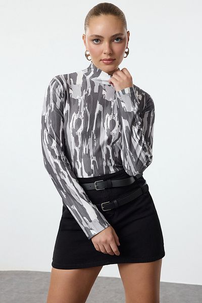Trendyol Collection Πλεκτή μπλούζα με μακρυμάνικο γιακά ανθρακί - TWOAW22BZ0256