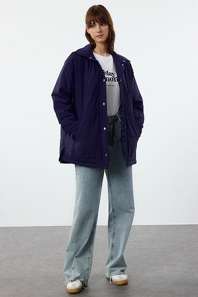 Trendyol Collection Oversize Navy Blue Quilted Shacket - Puffer Jacket Twoaw25Mo00185