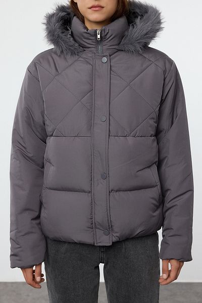 Trendyol Collection Šedý kožich Regular Fit s kapucí a kapucí Twoaw25Mo00245