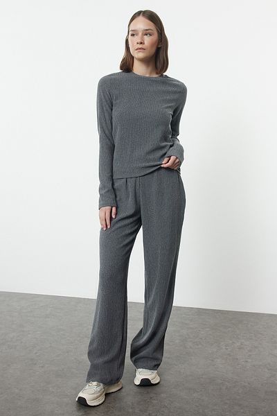 Trendyol Collection Antracit színű – széles lábú kötött szett talpgallérral és ráncfelvarrás részlettel TWOAW25AU00105