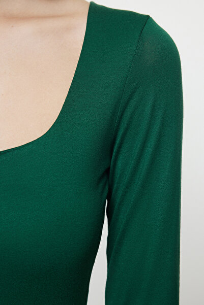 Trendyol Collection Smaragdzöld prémium kötött test - szögletes gallér, alul kapcsok Twoaw24bd00062