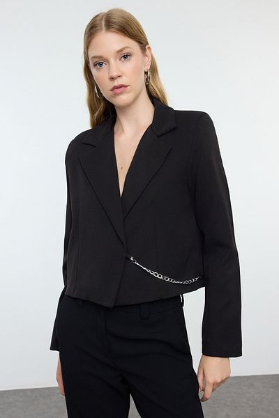 Trendyol Collection Тъкано черно сако с блейзър - аксесоар с верига, Twoaw25Bc00016