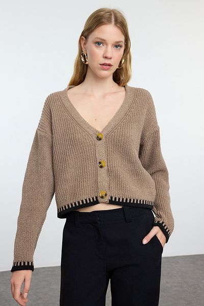 Trendyol Collection Soft Textured Mink Knitwear Cardigan - Twoaw25hi00325