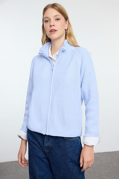 Trendyol Collection Light Blue Stand Collar Zippered Knitwear Cardigan - Twoaw25Hi00099