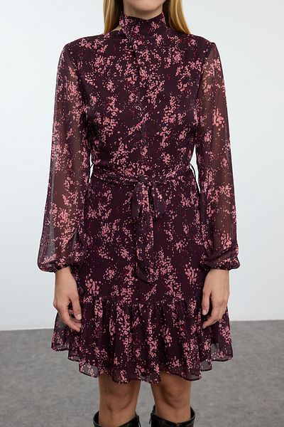 Trendyol Collection Rochie de iarnă cu imprimeu floral cireș închis - TWOAW24EL00261
