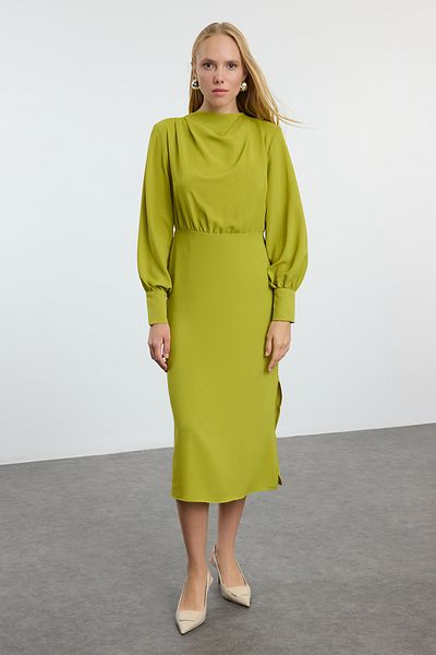 Trendyol Collection Πράσινο υφαντό φόρεμα με σχισμή μίντι TWOAW24EL00851