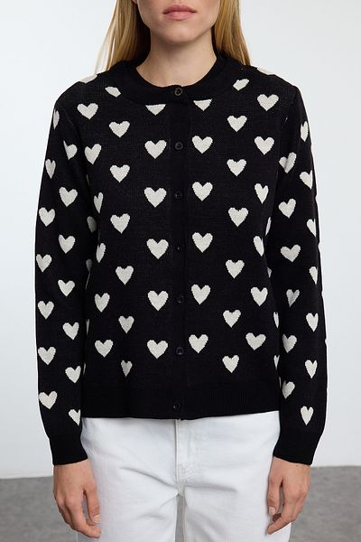 Trendyol Collection Black Double Knitwear Set with Crew Neck and Heart Detail - Twoaw25Hi00236