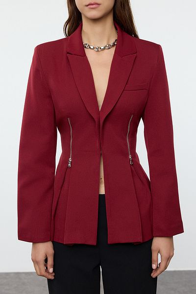 Trendyol Collection Woven Claret Red Blazer Jacket - Detailní zip, Twoaw25Bc00010