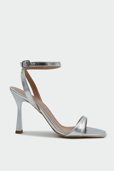 LAMİNTA Piele Lacuita Argintie MEDDY - Pantofi de dama din piele cu toc