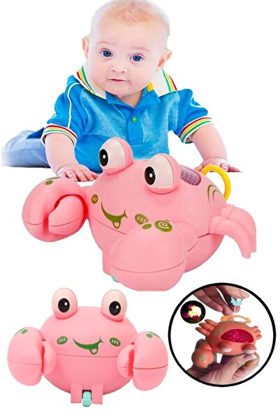 Hyd Emeklemeye Yardımcı Yengeç Oyuncak Işıklı ipli Çek Bıraklı 10 cm Pembe