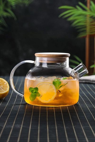 Kitchen Life 1000 ML Bamboo Lid Pot - Heat Resistant Borosilicate Herbal Tea