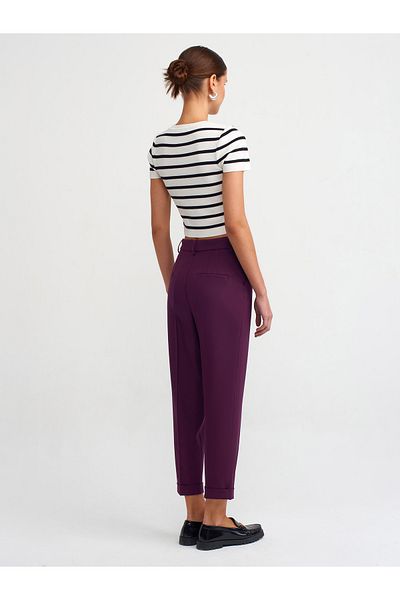 Dilvin 71181 Curved Leg Straight Fit Trousers-Plum
