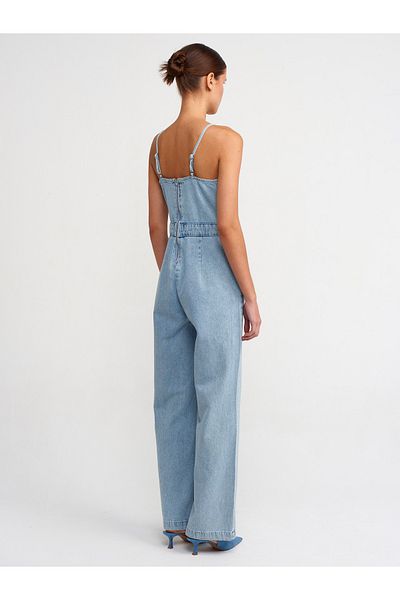 Dilvin 71436 Salopetă din denim cu buzunare laterale-Albastru