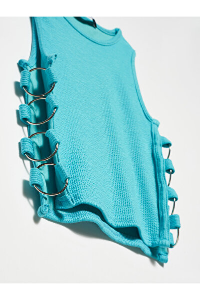 Dilvin 20109 Ring Detailed Crop Top-c.turquoise