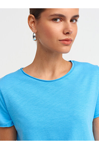 Dilvin 30817 Crew Neck T-shirt-Turquoise