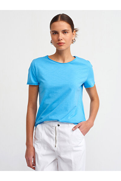Dilvin 30817 Crew Neck T-shirt-Turquoise