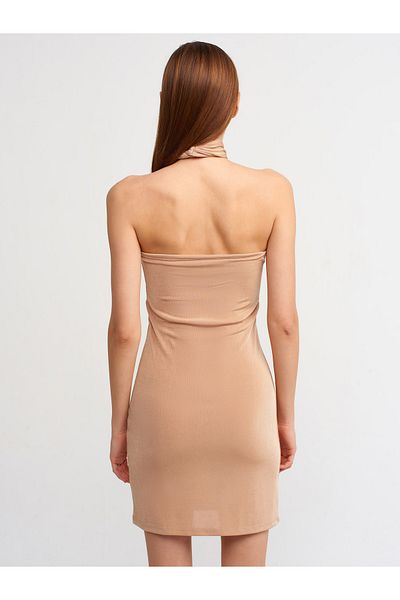 Dilvin 90318 Kreuzgebundenes Minikleid – Kamel