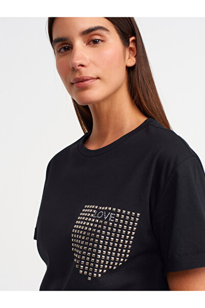 Dilvin 30828 Taşlı T-shirt-Siyah