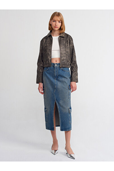 Dilvin 80564 Τέσσερα Με τσέπες άνοιγμα Τζιν Φούστα-Τιντ