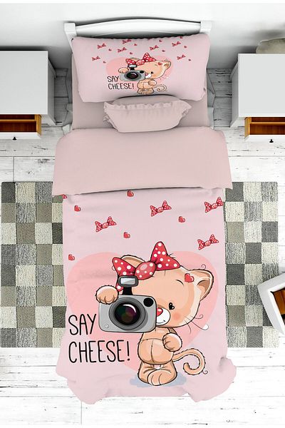 on the clouds Girl's Room - Photographer Cat Patterned Bedspread and Pillowcase Pique