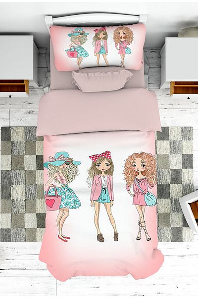 on the clouds Fashion Girl Patterned Girl's Bedspread and Pillowcase - Pike