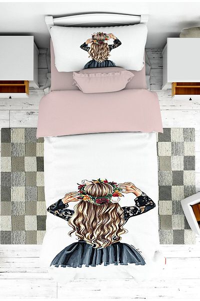 on the clouds Girl's Room - Flower Crown Patterned Bedspread and Pillowcase Pique