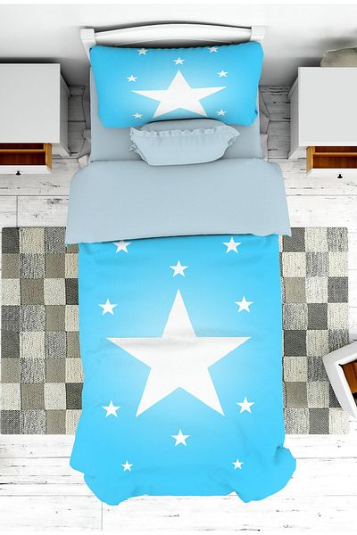 on the clouds Baby and Children's Room White Star Patterned Turquoise Boy's Bedspread and Pillowcase Pike
