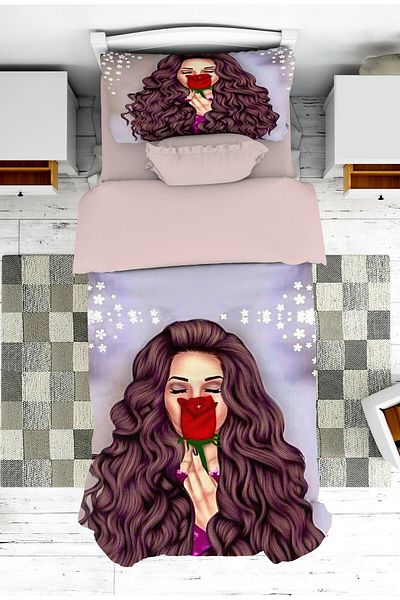 on the clouds Rose Girl Patterned Baby and Children's Room Bedspread and Pillowcase - Pike